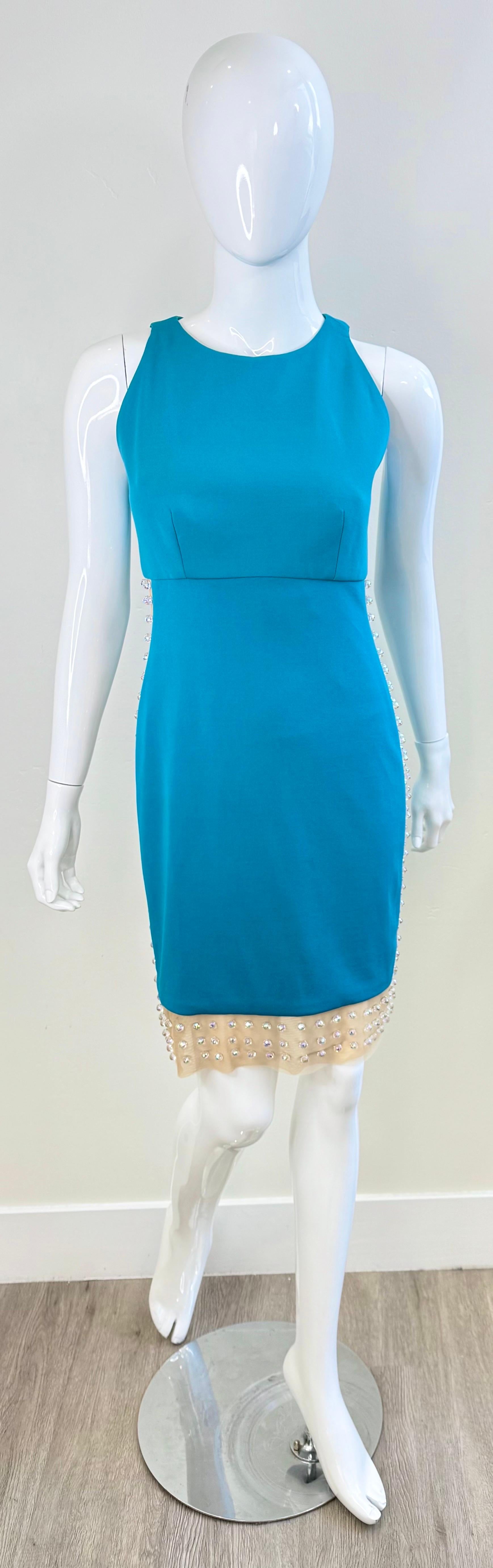 Greene & Greene Couture SS2012 Turquoise Crystal Embellished Cutout Cocktail Dress 6 en vente 4