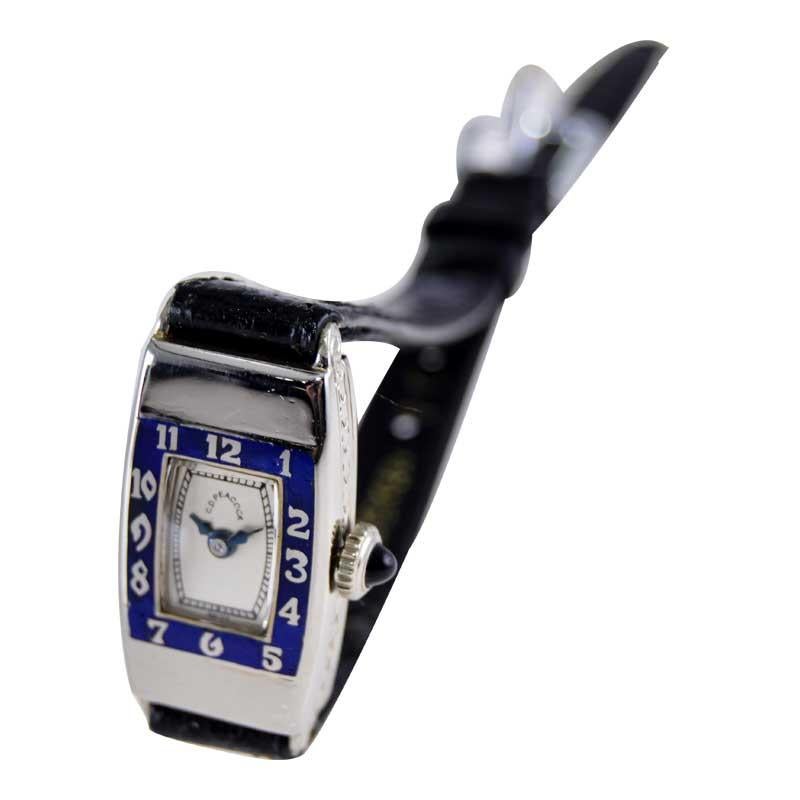 C.D. Peacock 14Kt. White Gold and Enamel Art Deco Ladies Watch circa 1930's For Sale 5