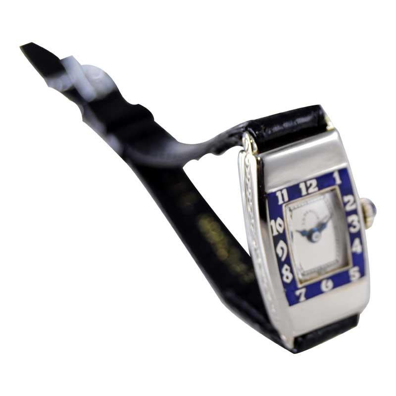 C.D. Peacock 14Kt. White Gold and Enamel Art Deco Ladies Watch circa 1930's For Sale 1