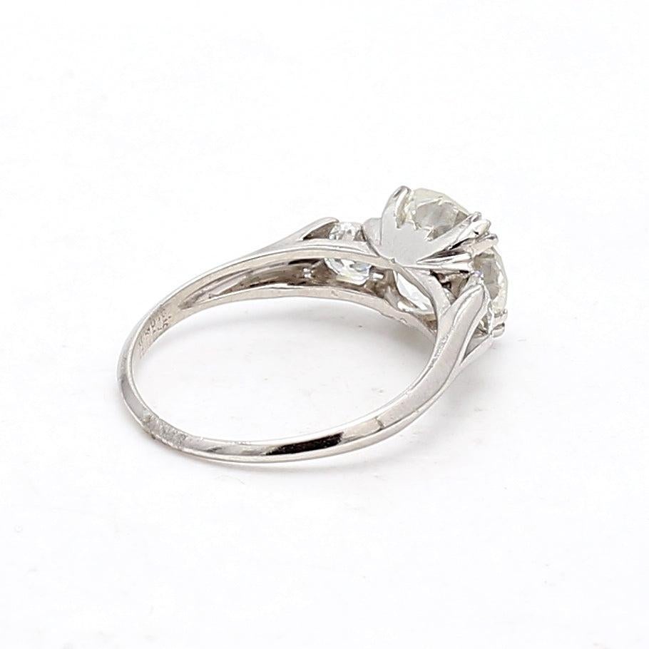 C.D Peacock 2.79 Carat Old European Cut Diamond 14K White Gold Engagement Ring In Good Condition For Sale In New York, NY