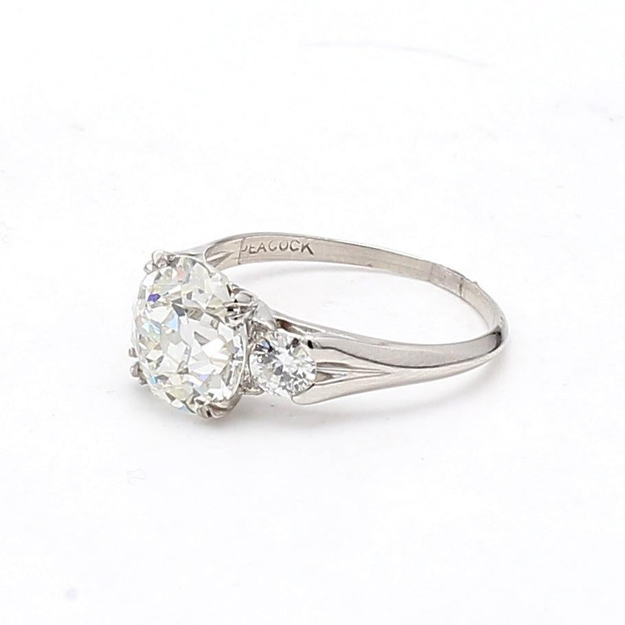 C.D Peacock 2.79 Carat Old European Cut Diamond 14K White Gold Engagement Ring For Sale 2