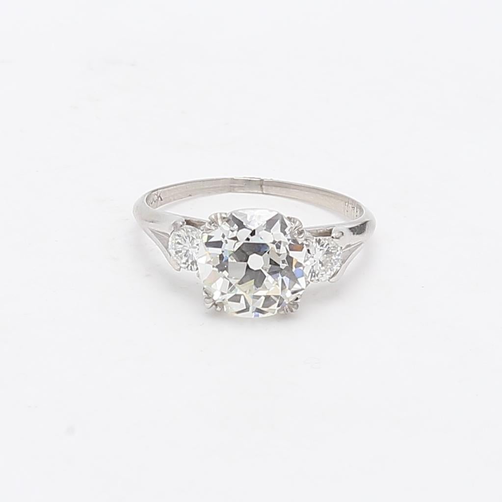 C.D Peacock 2.79 Carat Old European Cut Diamond 14K White Gold Engagement Ring For Sale 3