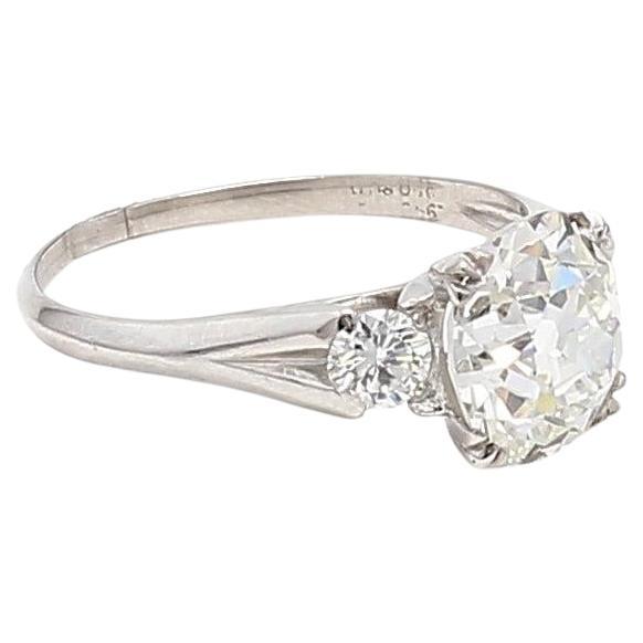 C.D Peacock 2.79 Carat Old European Cut Diamond 14K White Gold Engagement Ring For Sale