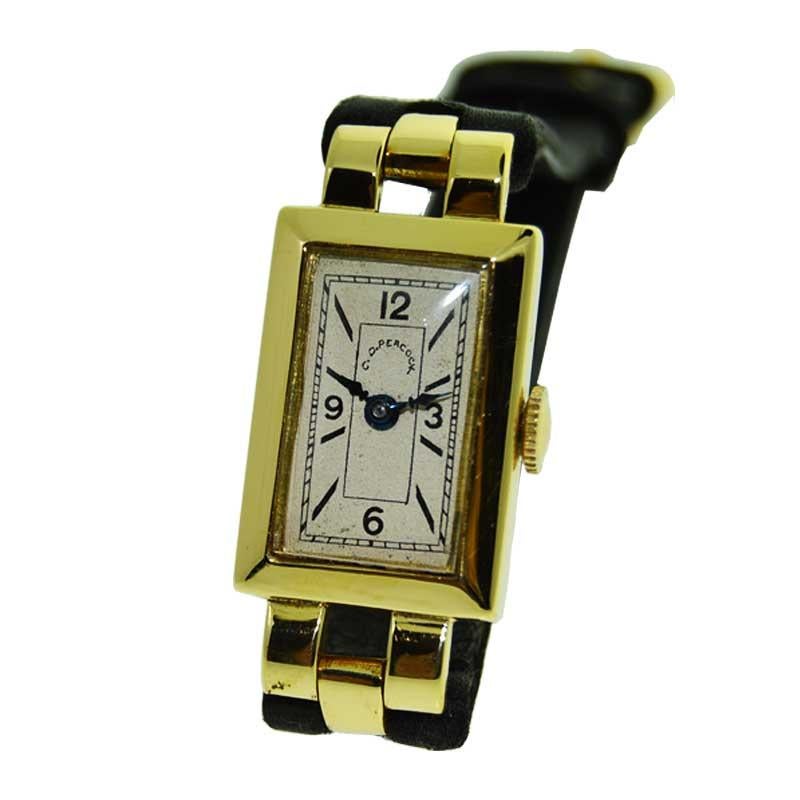 C.D. Pfaue Art Deco Stil 18 Karat Französische gestempelte Armbanduhr von 1953 im Angebot 5