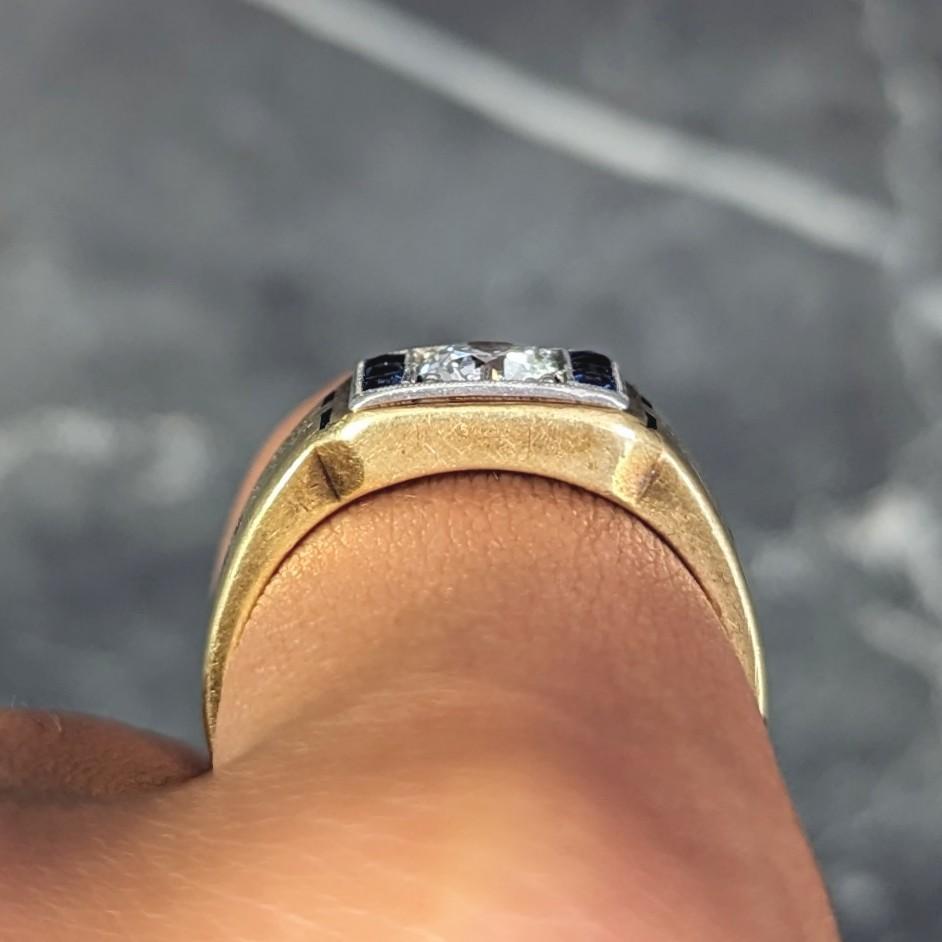 C.D. Peacock Art Deco Diamond Sapphire Platinum 15 Karat Gold Unisex Ring 9