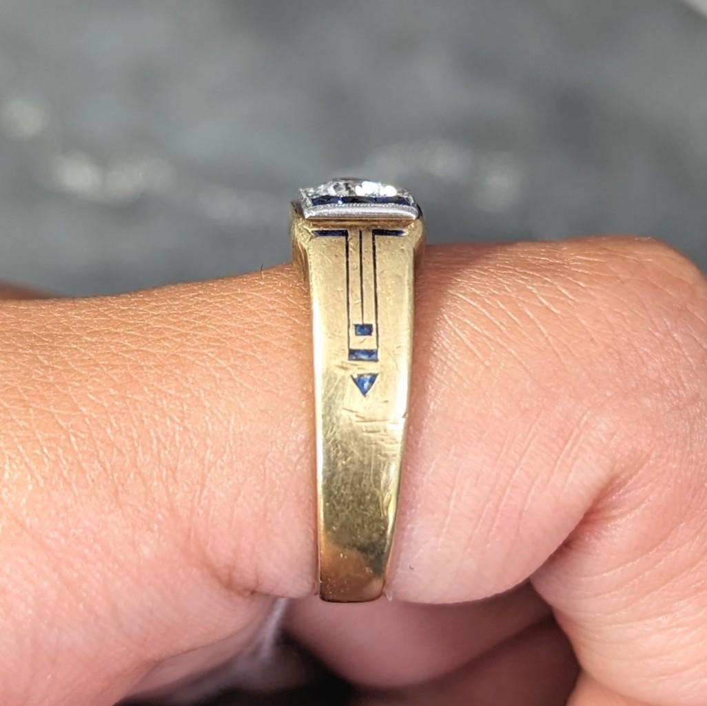 C.D. Peacock Art Deco Diamond Sapphire Platinum 15 Karat Gold Unisex Ring 10