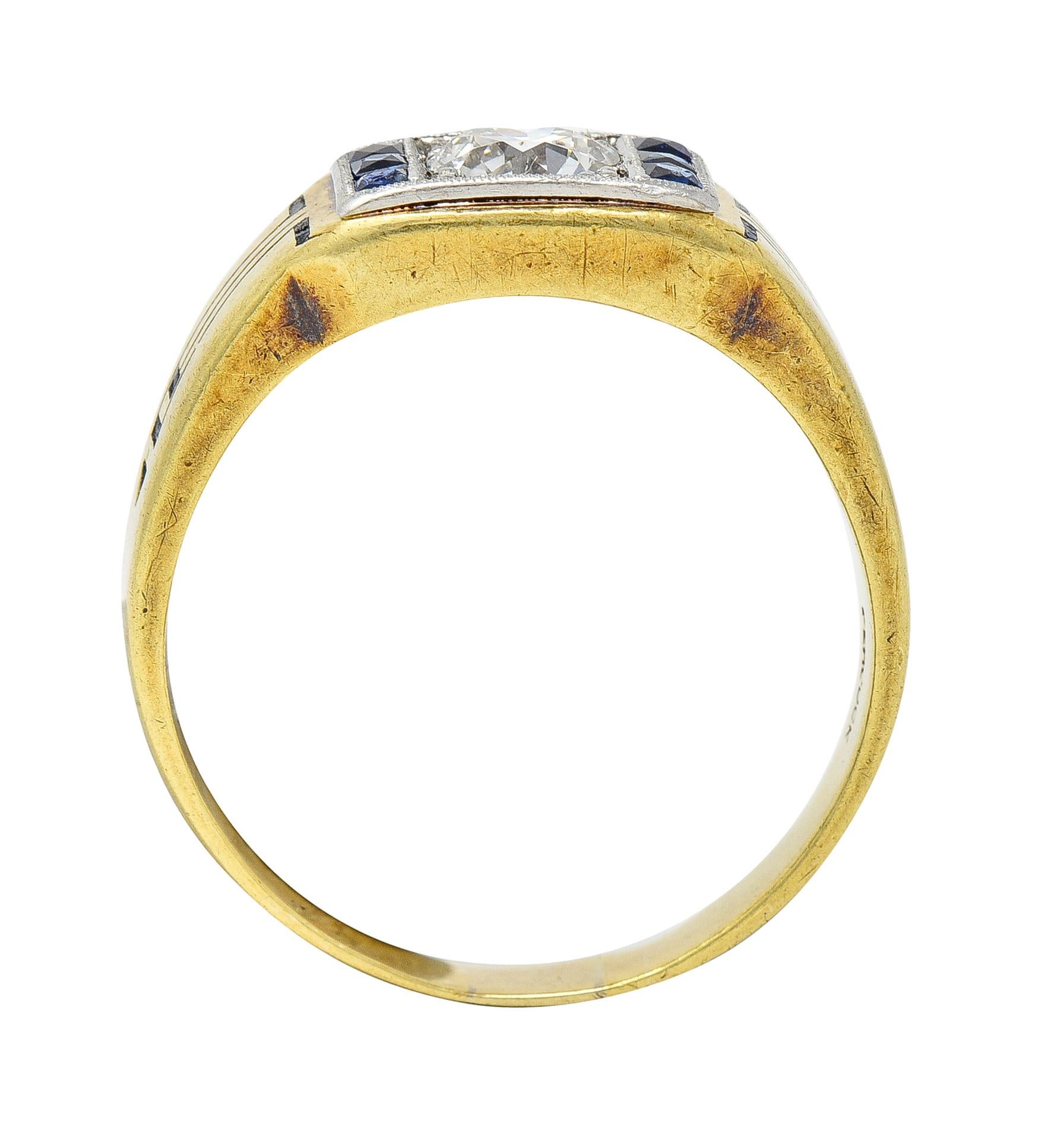 C.D. Peacock Art Deco Diamond Sapphire Platinum 15 Karat Gold Unisex Ring 1