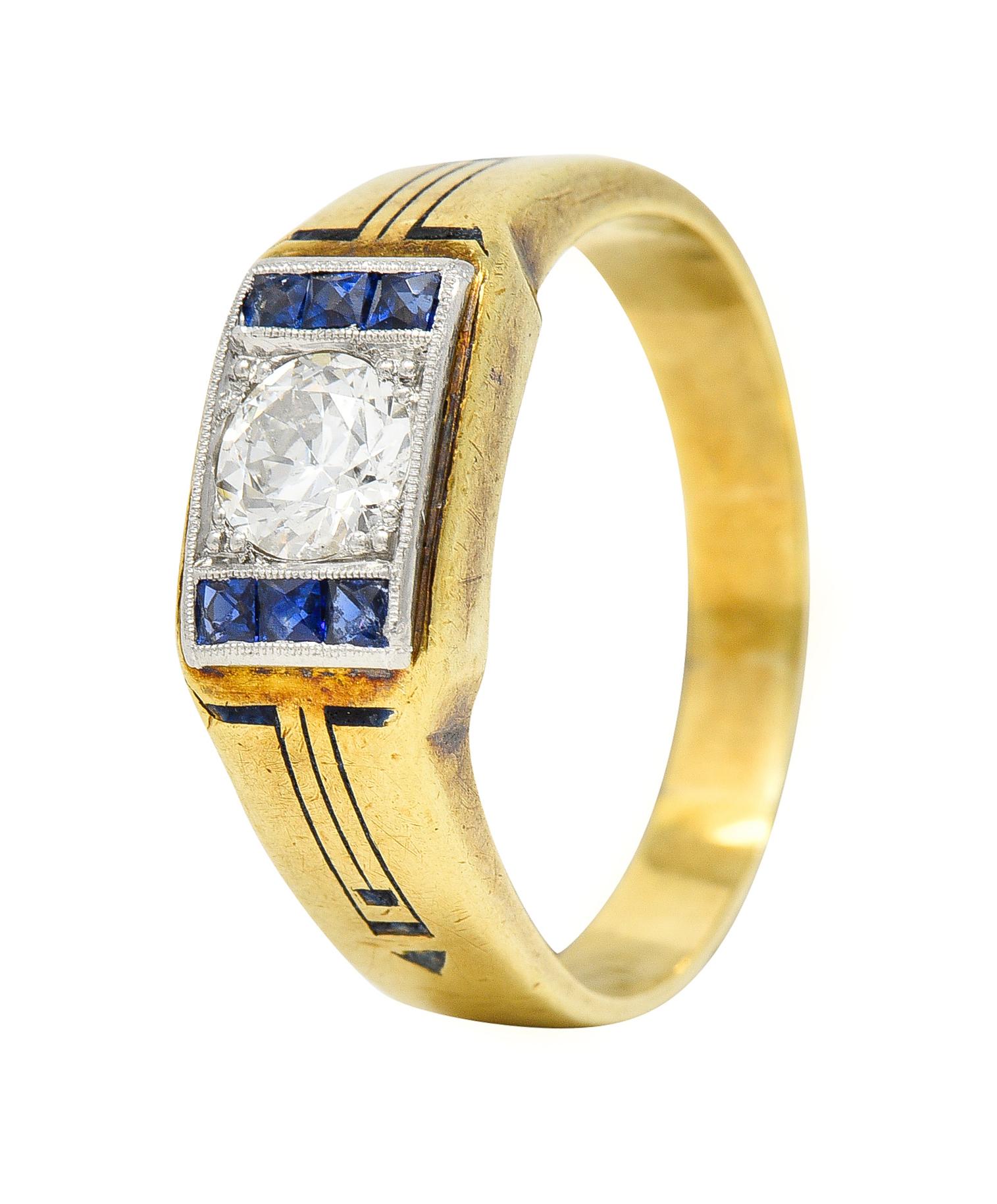 C.D. Peacock Art Deco Diamond Sapphire Platinum 15 Karat Gold Unisex Ring 2