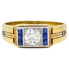 C.D. Peacock Art Deco Diamond Sapphire Platinum 15 Karat Gold Unisex Ring