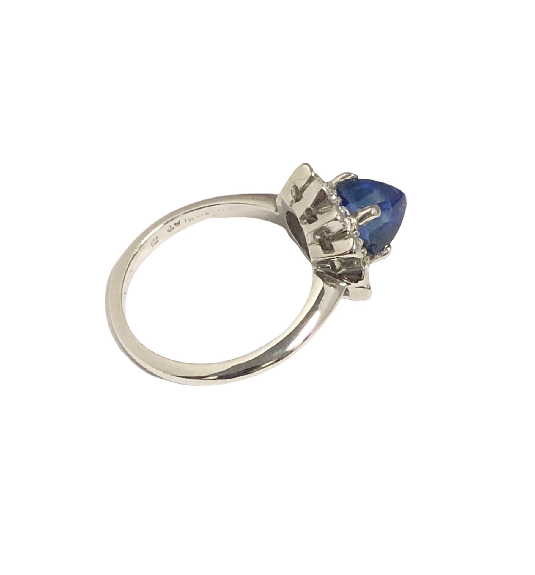 Women's C.D. Peacock Art Deco Platinum Diamond and Sugar Loaf Sapphire Ring For Sale