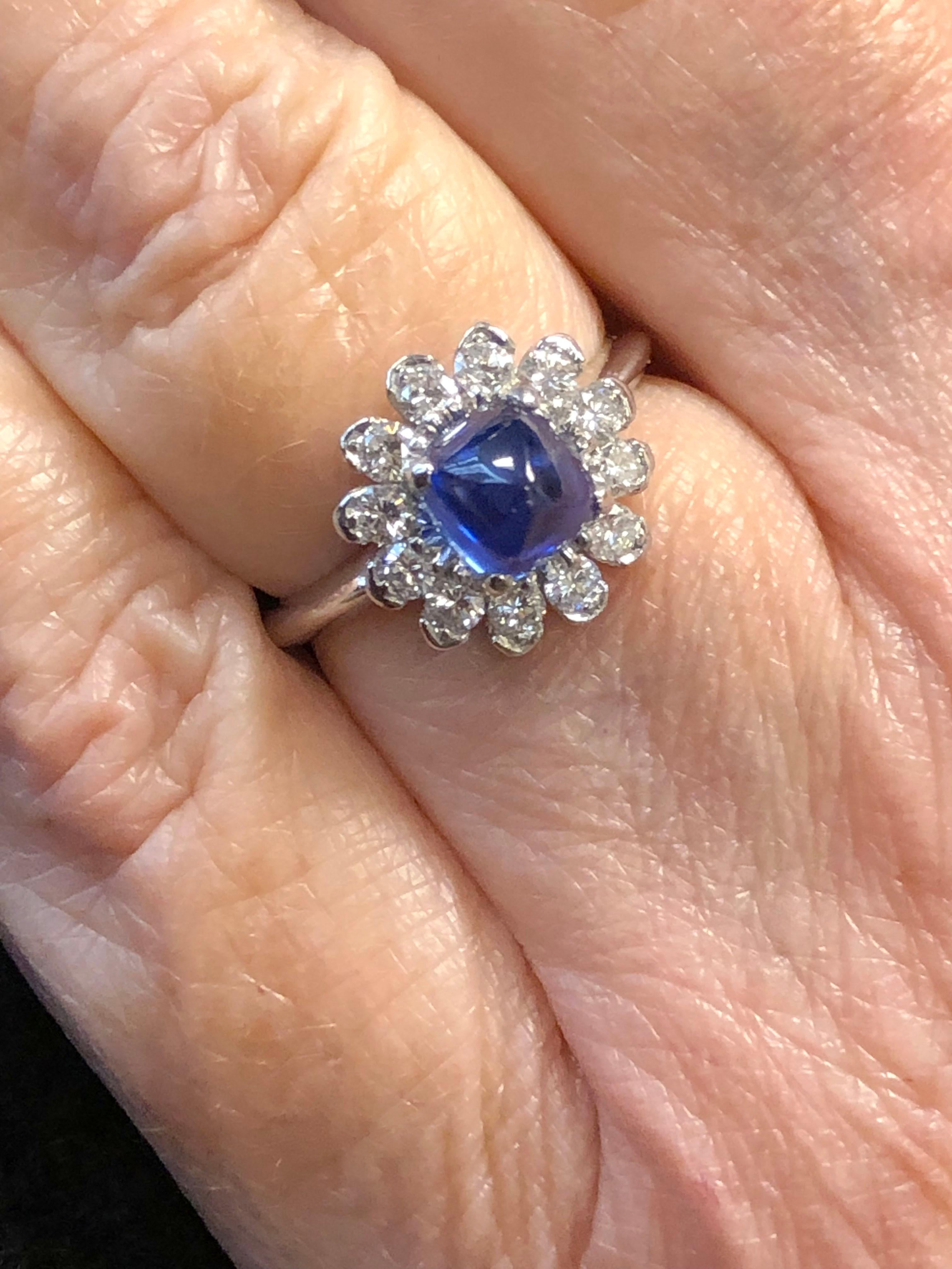 C.D. Peacock Art Deco Platinum Diamond and Sugar Loaf Sapphire Ring For Sale 2