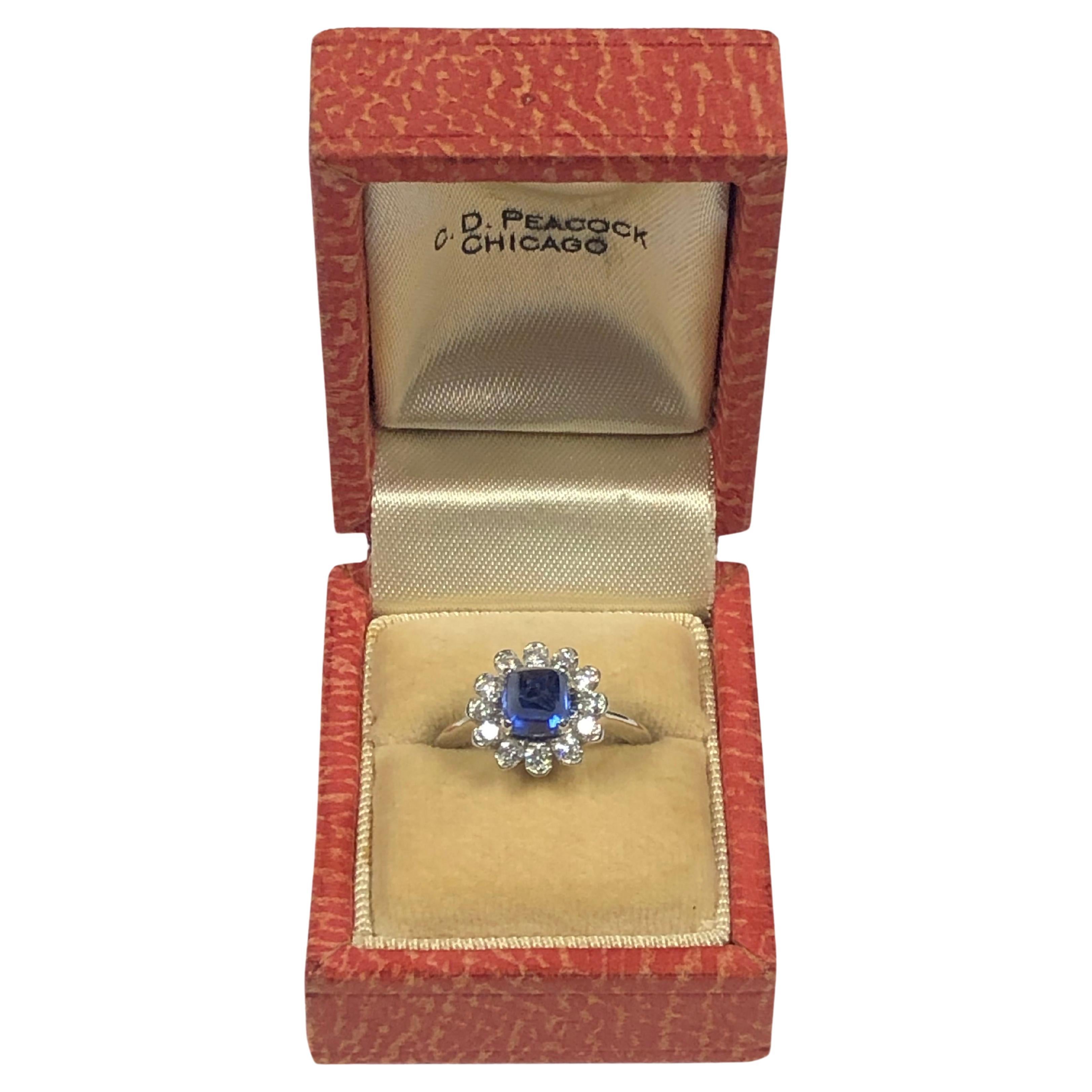 C.D. Peacock Art Deco Platinum Diamond and Sugar Loaf Sapphire Ring