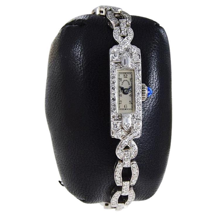 C.D. Peacock by Eterna Platinum Diamond Bracelet Watch, circa 1930
s