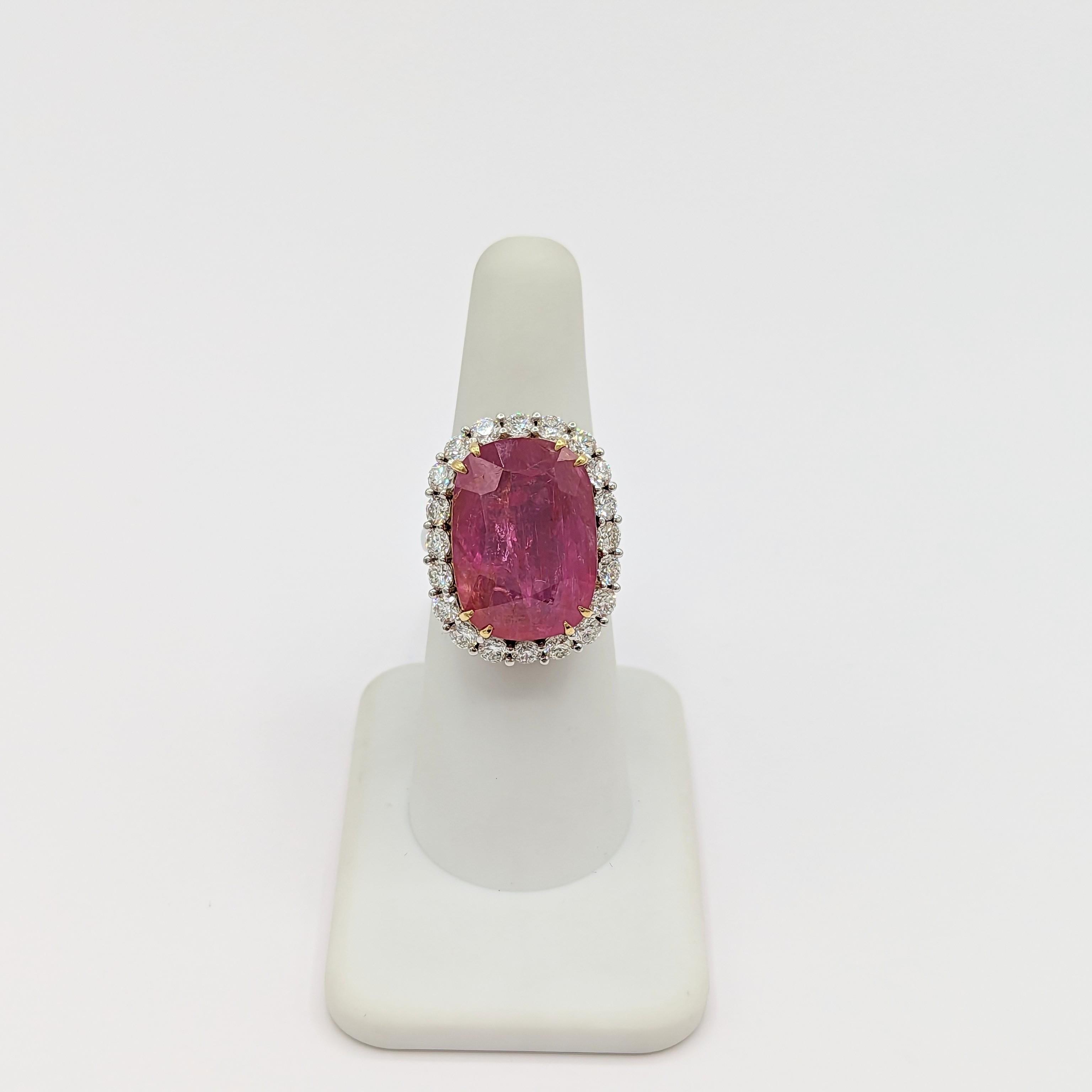 CD Unheated Burma Ruby and White Diamond Cocktail Ring in Platinum and 18k In New Condition For Sale In Los Angeles, CA