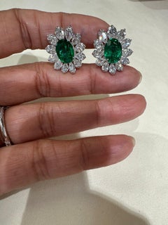 CDC Certified 13.18 carats Zambian Emerald and Diamond Stud Earrings