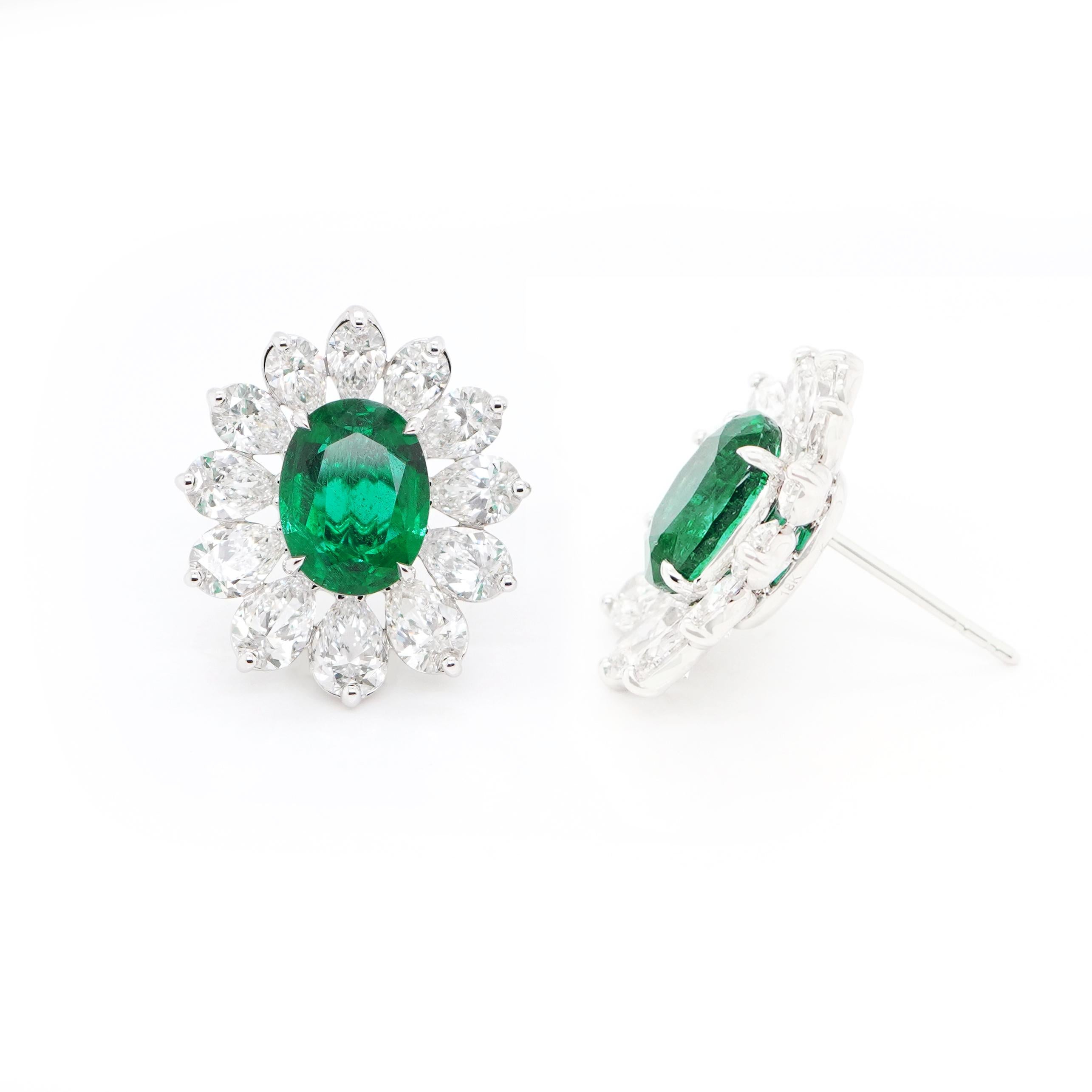 CDC Certified 13.18 carats Zambian Emerald and Diamond Stud Earrings For Sale 1