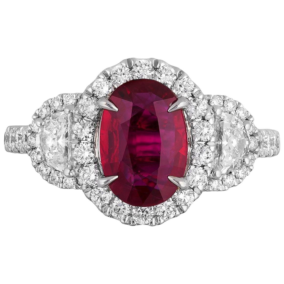 CDC Certified 1.52 Carat Mozambique Ruby Diamond Ring For Sale