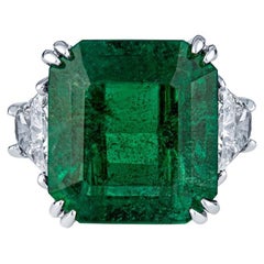 CDC Certified 15.71 Carat Natural Zambian Emerald & Trapezoid Diamond Ring