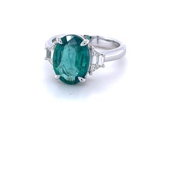 CDC Certified 3.05 Carat Zambian Emerald & Diamond Ring in Platinum