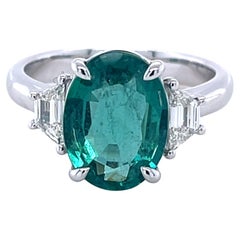 CDC Certified 3.05 Carat Zambian Emerald & Diamond Ring in Platinum