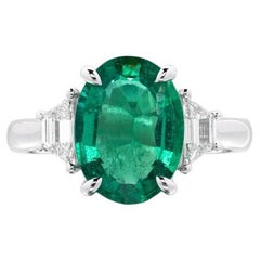 CDC Certified 3.05 Carat Zambian Emerald & Diamond Ring in Platinum