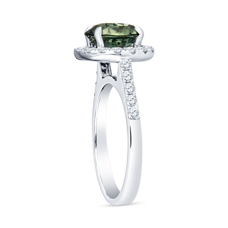 CDC zertifizierter 3,38 Karat runder natürlicher grüner Saphir & Diamant Halo-Ring (Rundschliff)