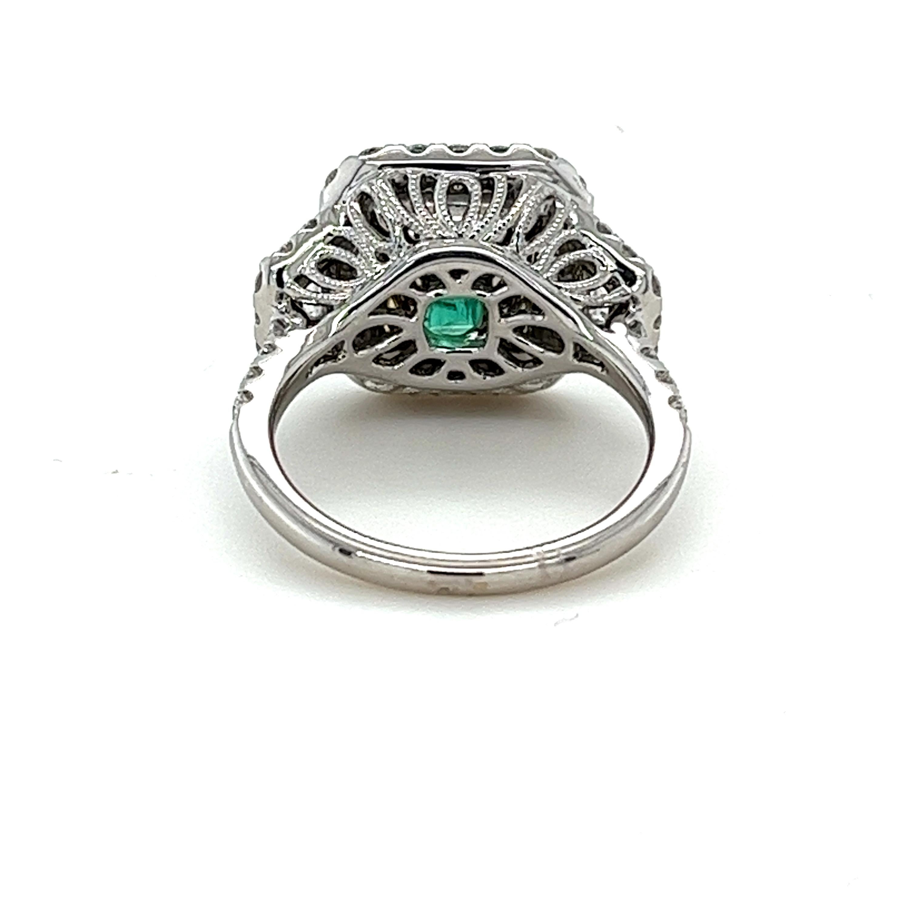 Modern CDC Certified 3.80 Carat Emerald & Diamond Ring in 18 Karat White Gold For Sale