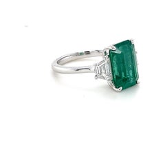 CDC Certified 4.16 Carat Emerald Cut Emerald & Diamond Ring in Platinum