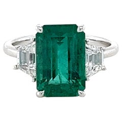 CDC Certified 4.16 Carat Emerald Cut Emerald & Diamond Ring in Platinum