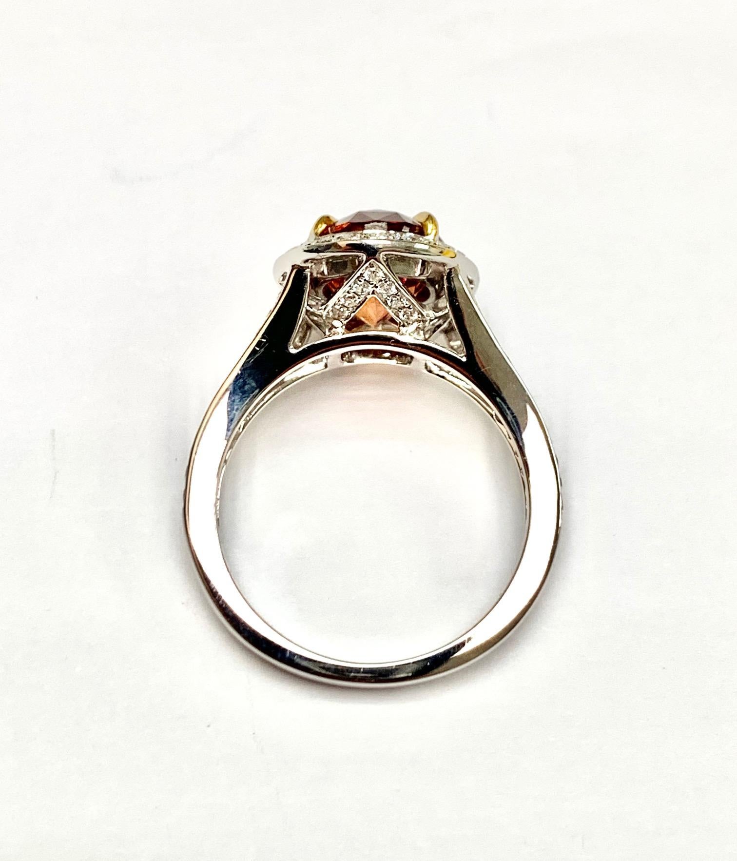 Modern CDC Certified 4.16 Carat Natural No Heat Orange Sapphire Diamond Cocktail Ring For Sale