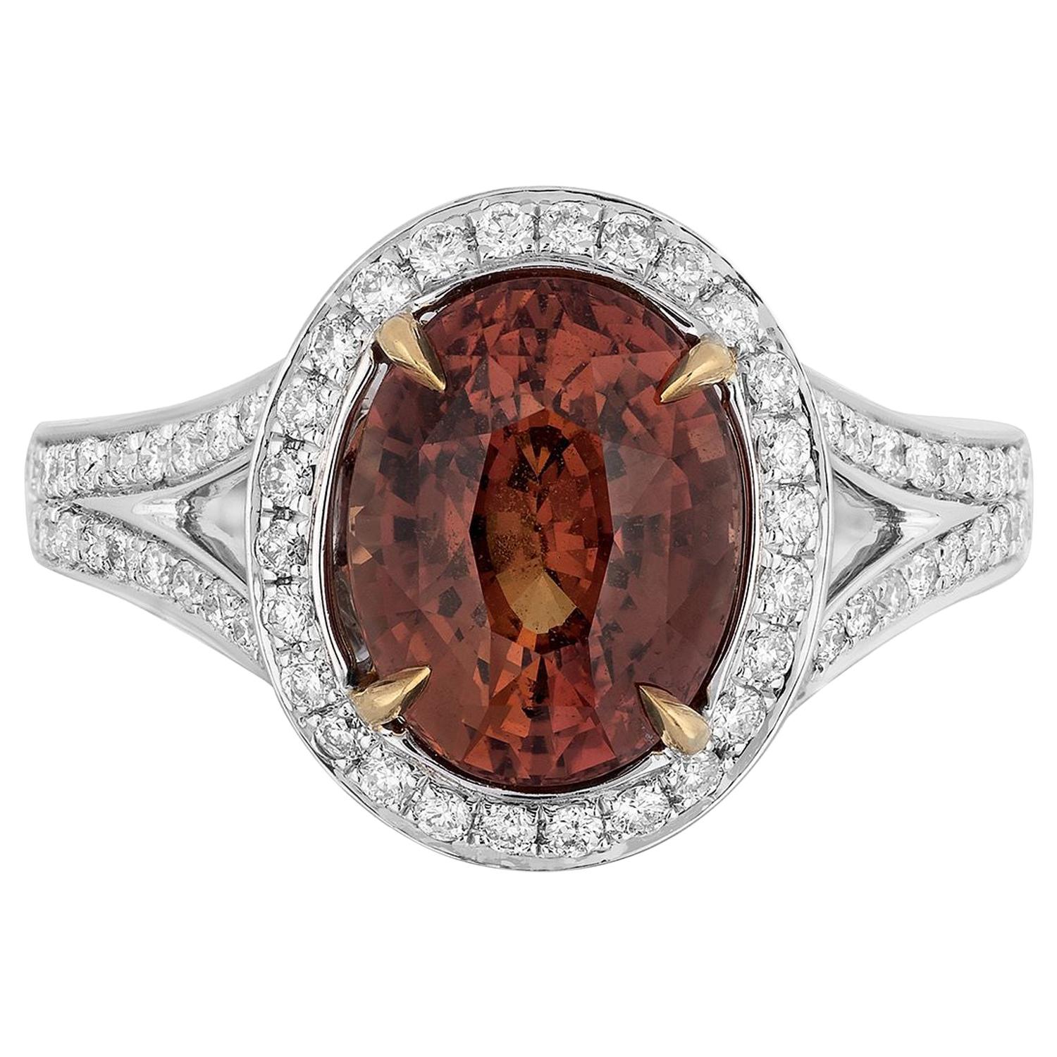 CDC Certified 4.16 Carat Natural No Heat Orange Sapphire Diamond Cocktail Ring For Sale