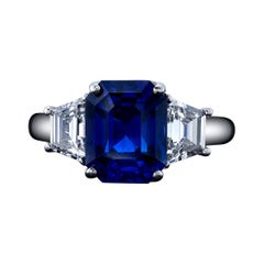 CDC Certified 4.70ct Radiant Blue Sapphire & Diamonds Ring