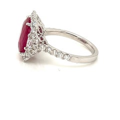 CDC Certified 4.75 Carat Ruby & Diamond Ring in 18 Karat White Gold