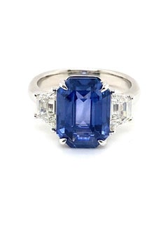 CDC Certified 6.31 Carat Ceylon Sapphire & Diamond Three Stone Ring in Platinum