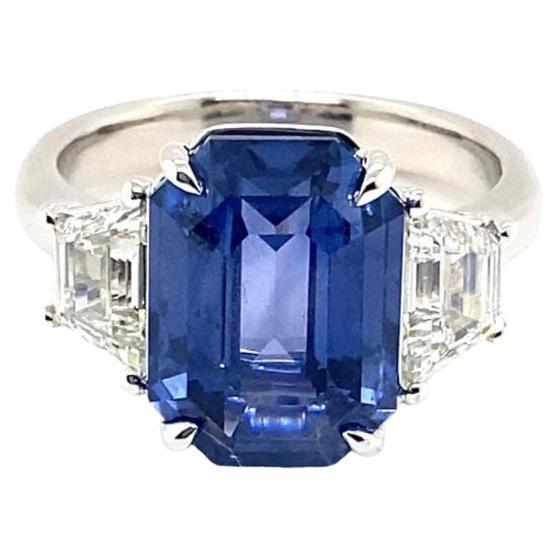 CDC Certified 6.31 Carat Ceylon Sapphire & Diamond Three Stone Ring in Platinum