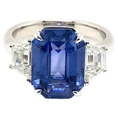 CDC Certified 6.31 Carat Ceylon Sapphire & Diamond Three Stone Ring in Platinum