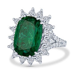 CDC Certified 9.11 Carat Cushion Cut Zambian Emerald Cocktail Ring, 18k Gold