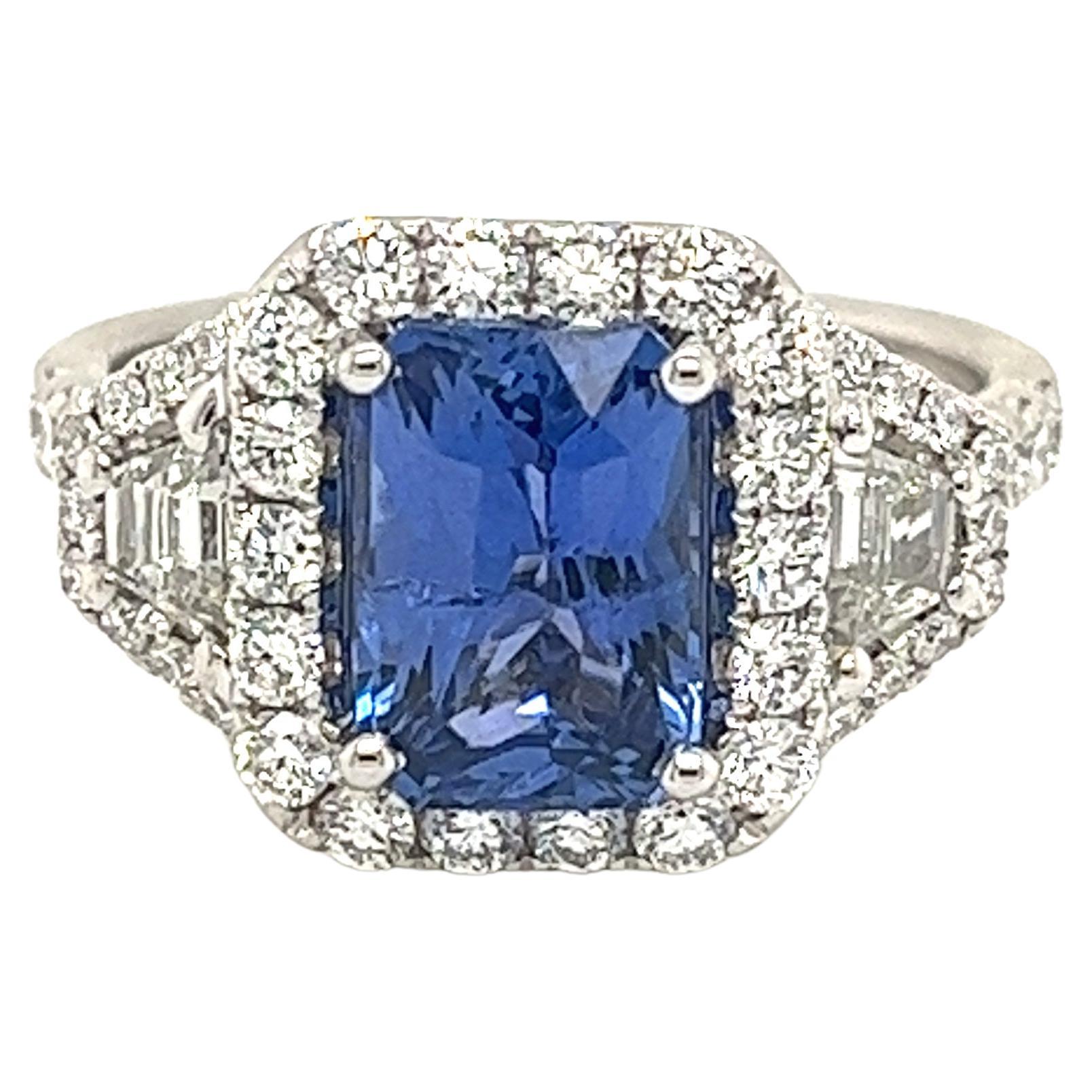 CDC Certified Ceylon Sapphire & Diamond Ring in 18 Karat White Gold