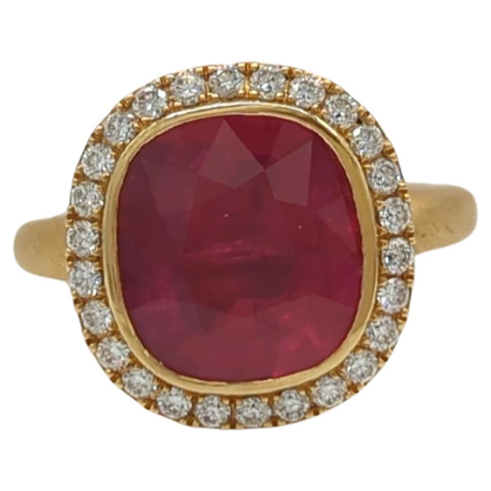 CDC No Heat Mozambique Ruby and White Diamond Ring in 18K Yellow Gold For Sale