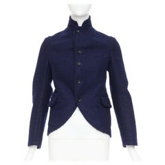 CDG COMME DES GARCONS 2007 navy felt high collar curved hem cropped jacket XS