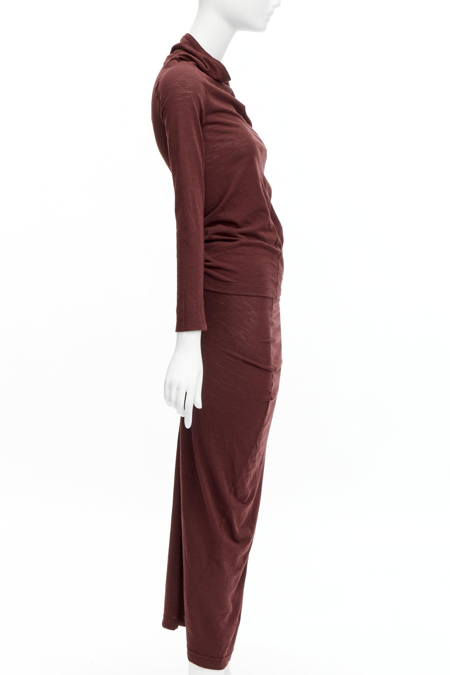 Women's CDG COMME DES GARCONS burgundy brown bias cut stretch top midi skirt set S For Sale