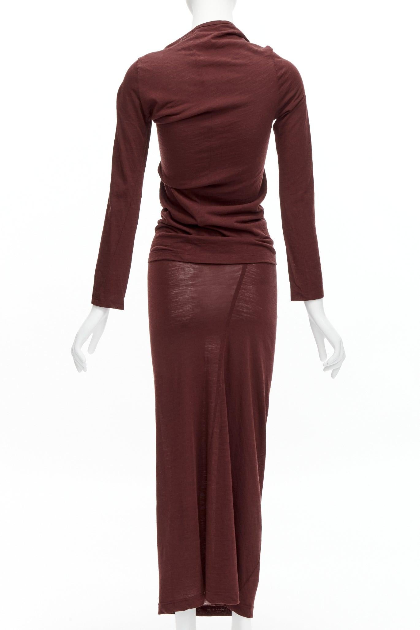 CDG COMME DES GARCONS burgundy brown bias cut stretch top midi skirt set S For Sale 1