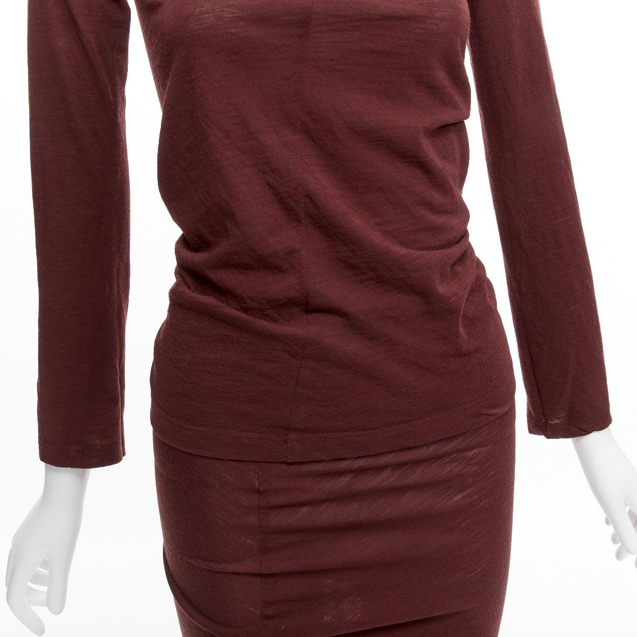 CDG COMME DES GARCONS burgundy brown bias cut stretch top midi skirt set S For Sale 3