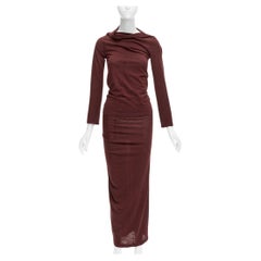 CDG COMME DES GARCONS burgundy brown bias cut stretch top midi skirt set S