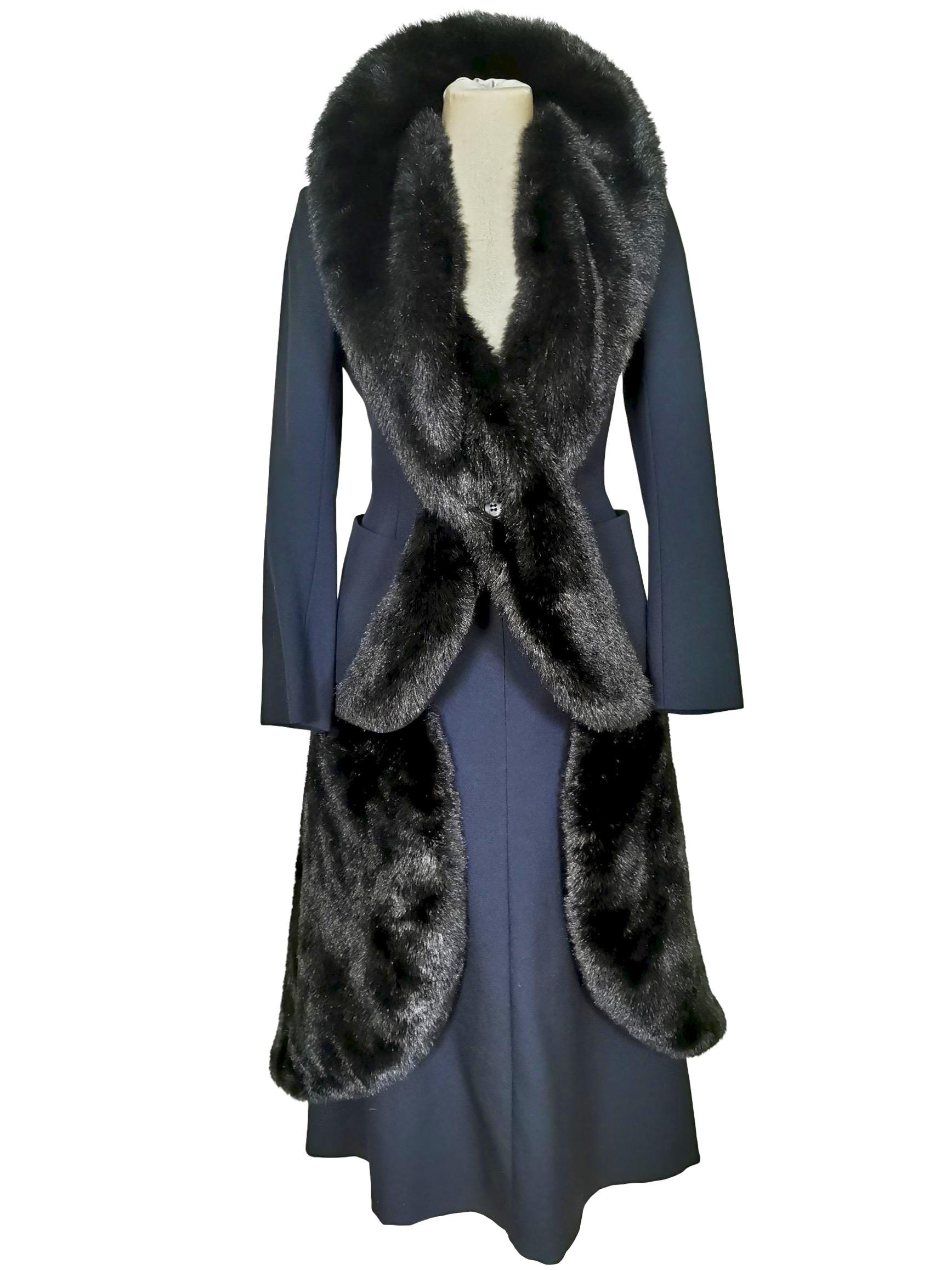 Black CDG Junya Watanabe 50s Inspired Skirt Suit Detachable Faux Fur Collar For Sale