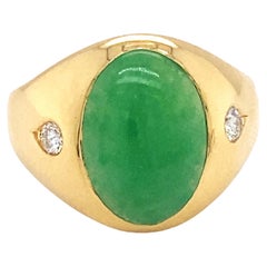 CDL Oval Jade and Diamond Ring in 18 Karat Gold