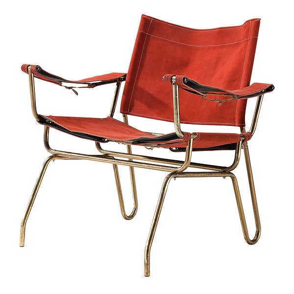 A. Dolleman for Metz & Co Suede and Brass Armchair, 1960