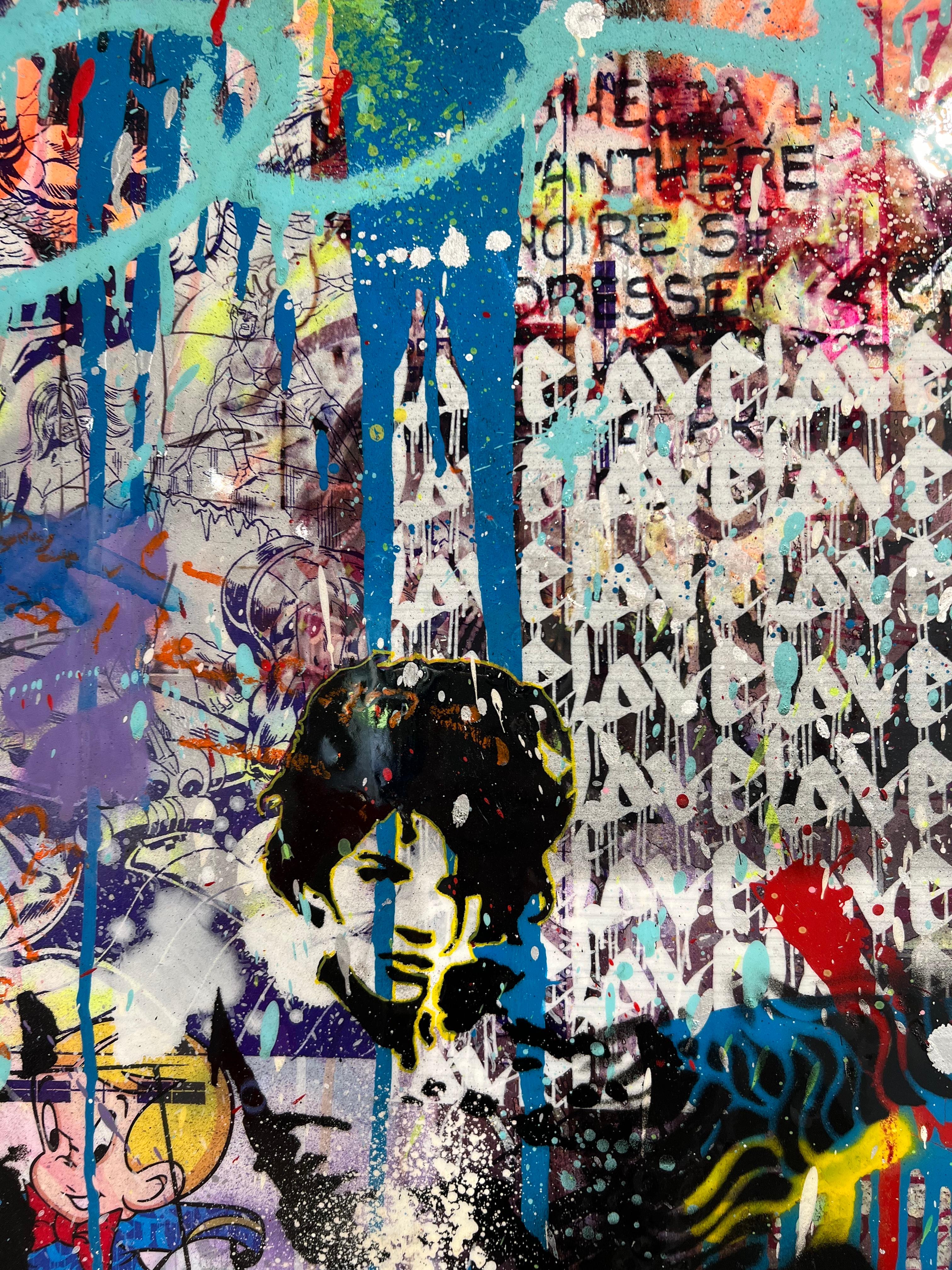 Incorniciato Tecnica mista su alluminio.
Cédric Bouteiller è un artista urbano multidisciplinare francese noto per le sue complesse e stratificate opere a tecnica mista. Nato nel 1970, ha studiato Belle Arti e Filosofia a Marsiglia e