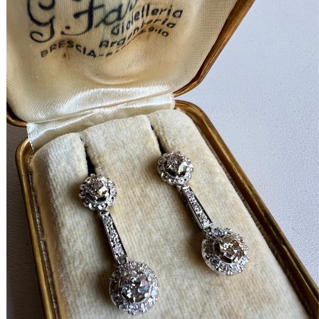 De las mujeres Pendientes Art Decó con Diamantes Certificados CDTEC