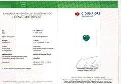 C.Dunaigre 11 Carat Colombian Minor Oil Heart Cut Emerald Diamond Platinum Ring